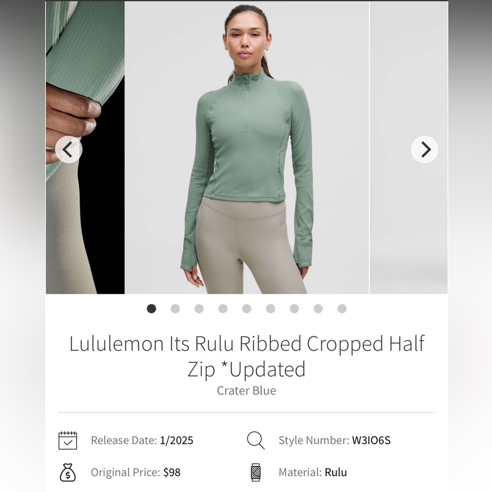 Lululemon Crater Blue —-Ribbed Cropped Half Zip